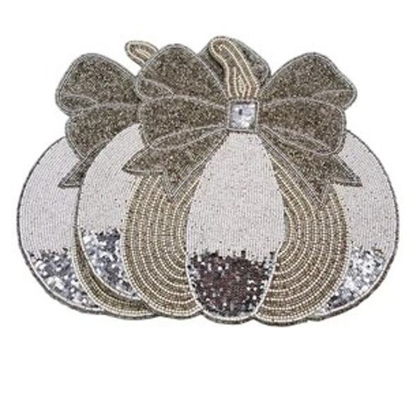 Rachel Zoe Other - NEW Rachel Zoe Beaded Pumpkin Placemats Chargers 15" Bow Fall Thanksgiving 2pc